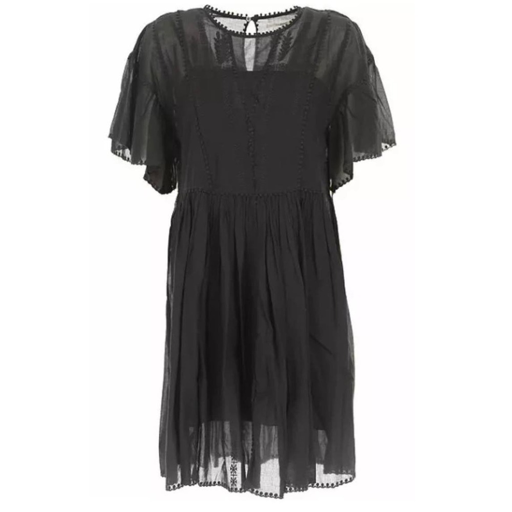 ISABEL MARANT Etoile Black ANNAELLE Embroidered Cotton Ruffle Sleeve Shift 34 2